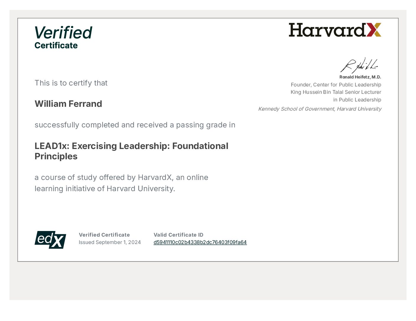 Certificate: Exercising Leadership: Foundational Principles
