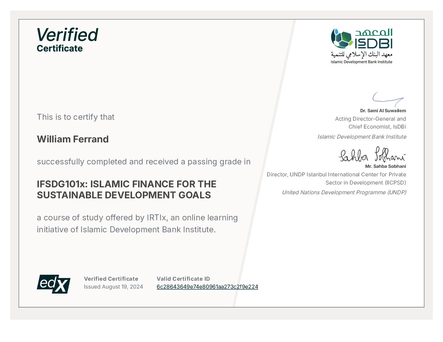 Certificate: Islamic Finance for the Sustainable Development Goals