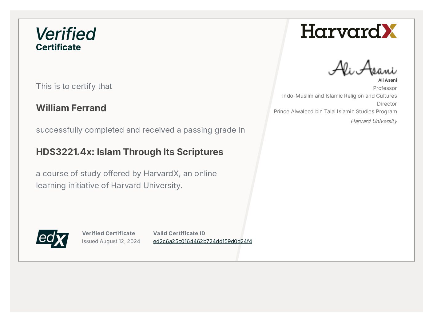 Certificate: Islam Through Its Scriptures