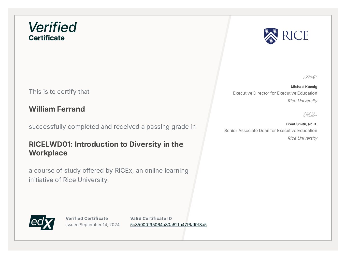 Certificate: Introduction to Diversity in the Workplace