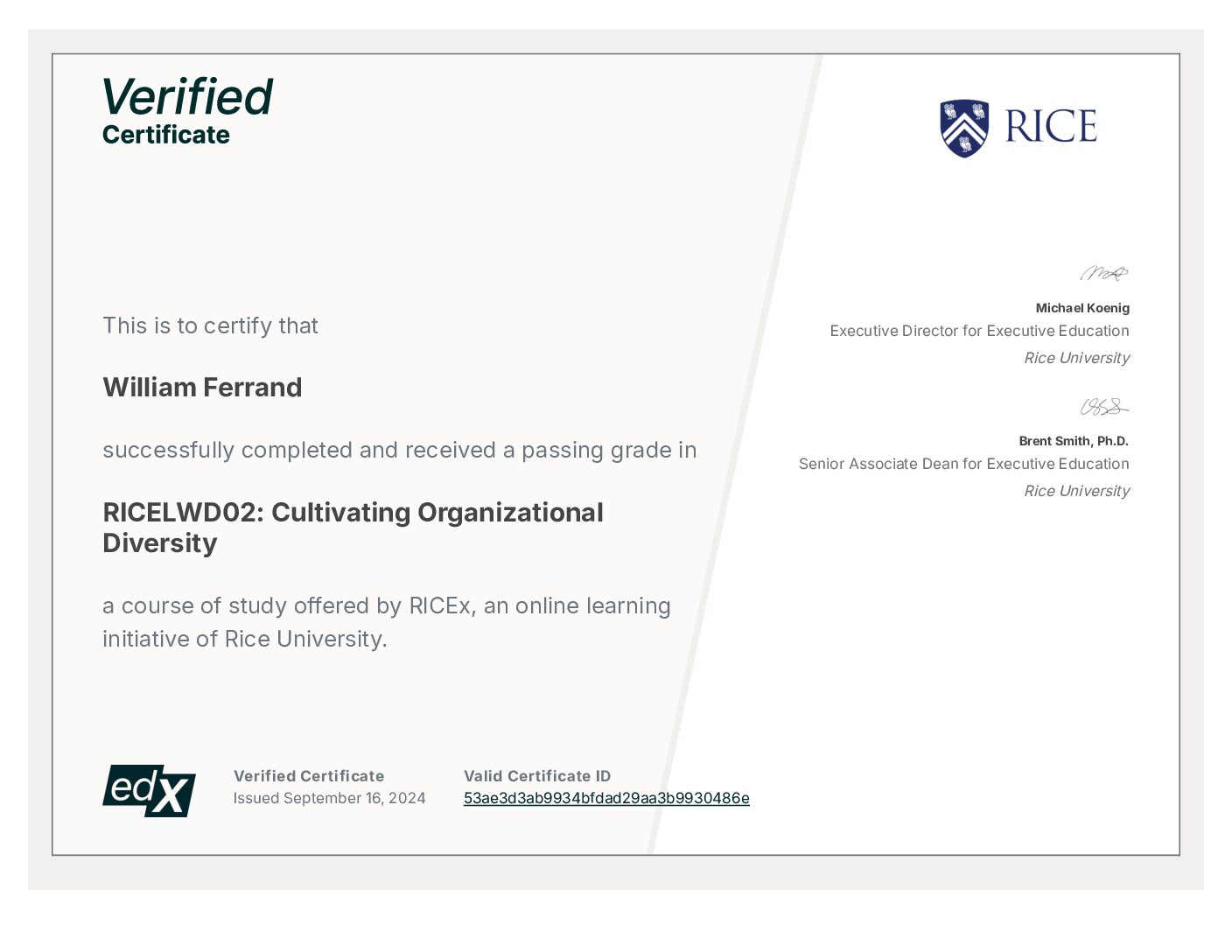 Certificate: Cultivating Organizational Diversity